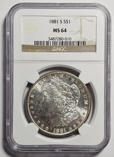 1881-S Morgan Silver $1 Dollar Coin ~ NGC MS 64 (A010)