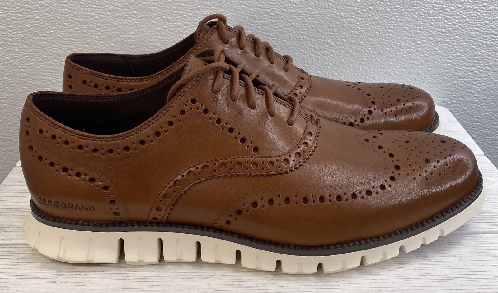 Cole Haan ZeroGrand Oxford Sneaker Mens 11 British Tan/Ivory Leather Wingtip