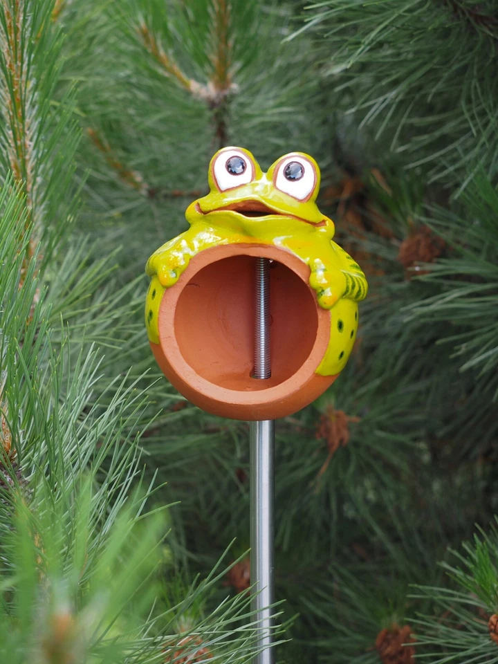 Cerámica Decoración Jardín, Estaca Césped Rana - Alimentador Pájaros Exterior Estatua H 15cm Foto 4 de 4