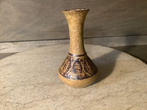 Vintage Stoneware CLAY Vase Brown BEIGE Tiny Small 5" TALL - 第 1/5 張圖片
