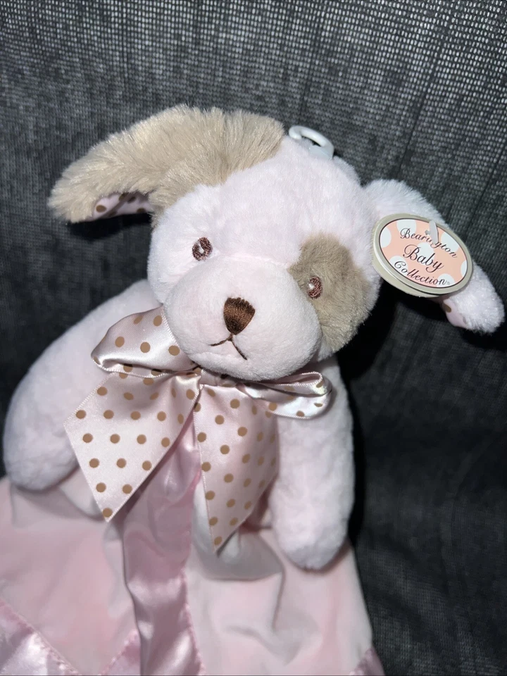 Bearington Bebé Rosa Peluche Cachorro Perro Lovey Manta de Seguridad Borde Satinado Lunares Foto 2 de 4