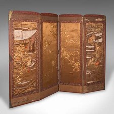Antique Photographic Prop Screen, Japanese, Silk Cotton, Room Divider, Victorian