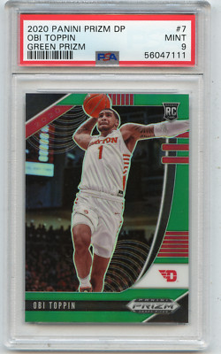 2020-21 PRIZM DP #7 OBI TOPPIN ''GREEN PRIZM'' ROOKIE RC, KNICKS - PSA 9 (111)