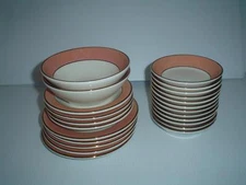 VTG SET of 23 Homer Laughlin China Assorted Plates, Berry Bowls Beige Gold Trim