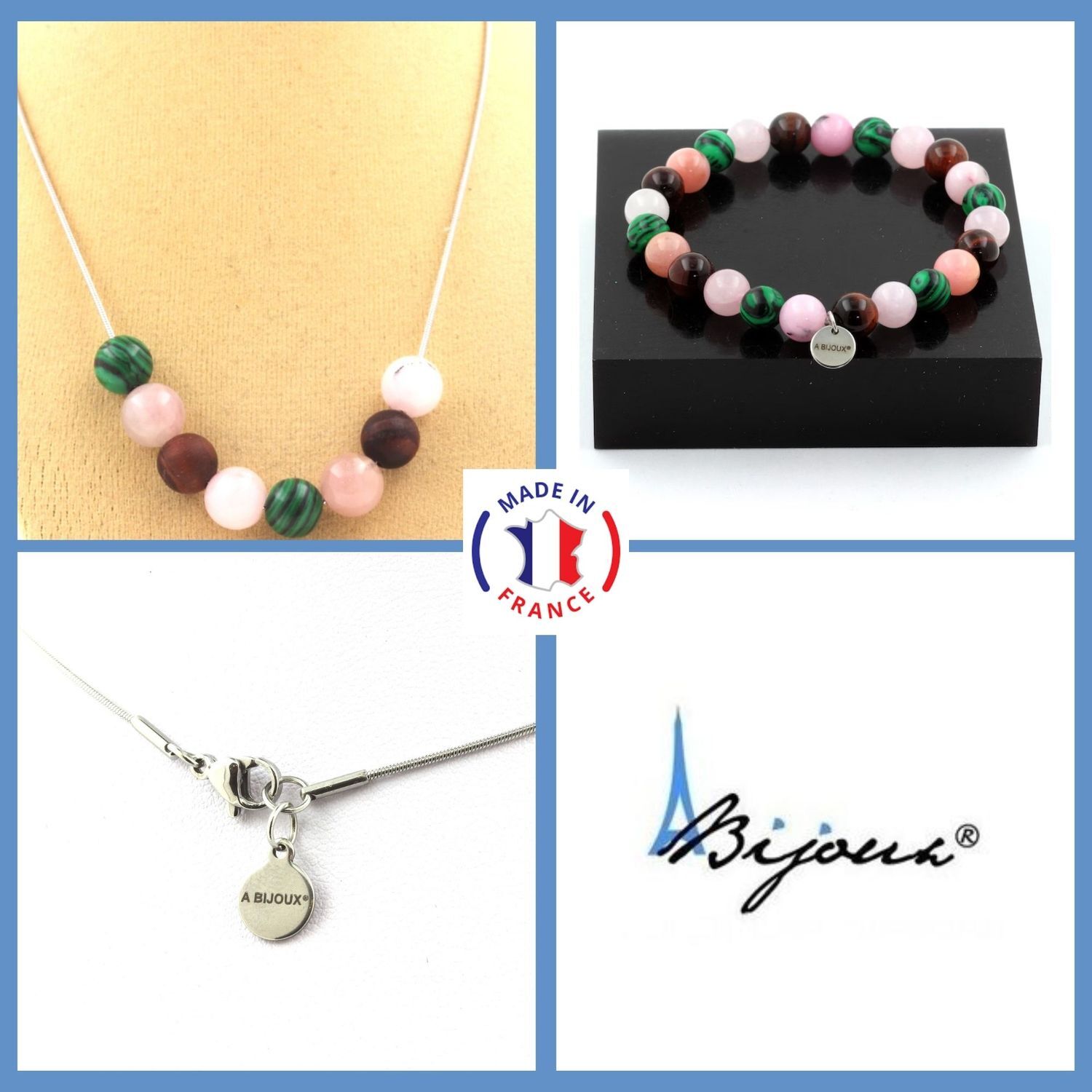 Collier Bracelet Opale Rose Oeil de Tigre pour Sublimer vos Tenues