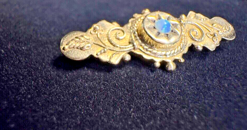 Authentic Y GOLD 14k & Persian Turquoise Victorian Style Bar Brooch Pin Pendant - Picture 2 of 17