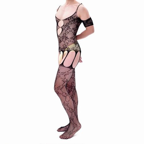 Men Lace Jumpsuit Sexy Corset See-through One-Piece Bodysuit Bra Underwear Sissy - Picture 3 of 10