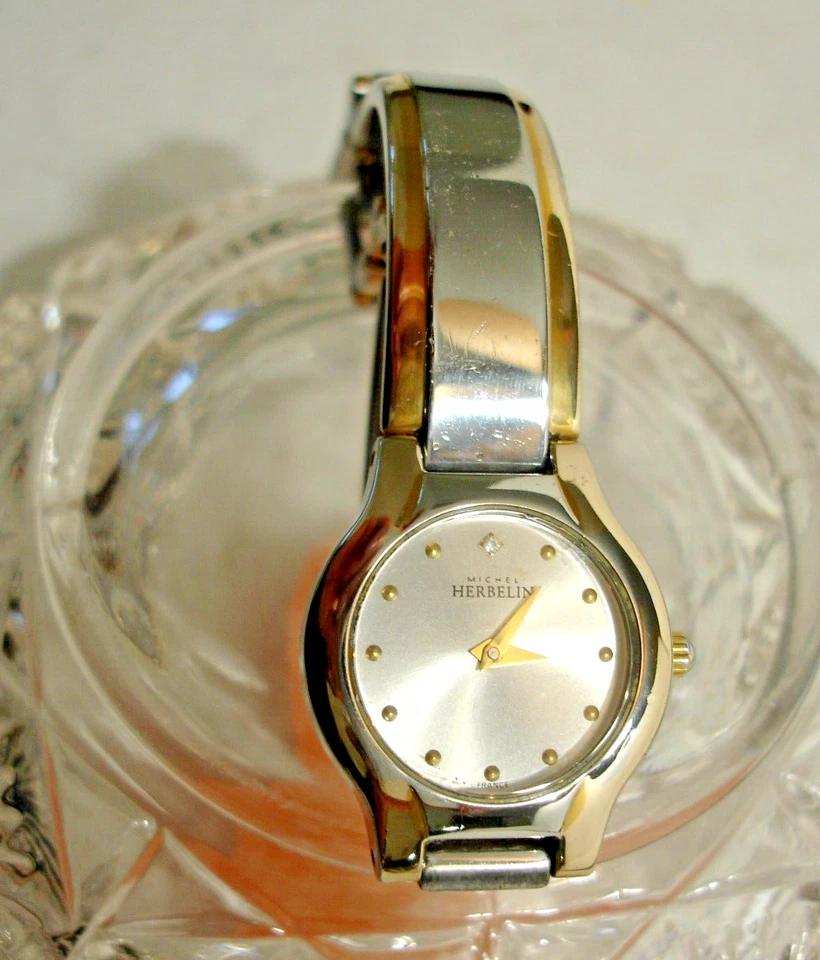 Michel Herbelin Ladies Watch French  Diamond Two Tone Gold Silver M Bracelet - Image 2 of 4