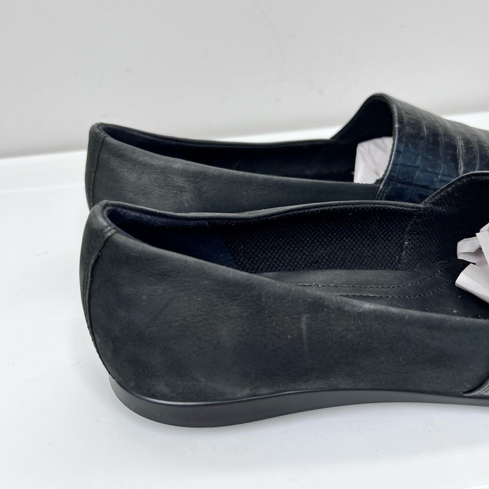Ecco Shoes Womens 38 Black Touch Ballerina Croc Suede Leather Comfort