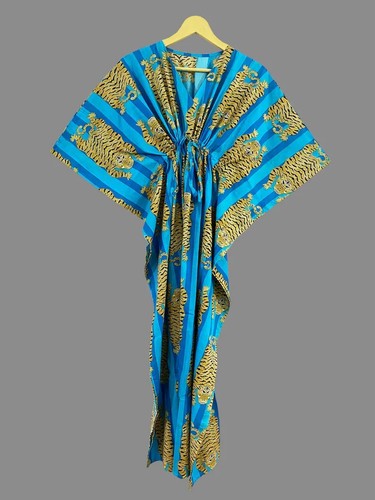 Robe Longue Caftan Indien - Bleu Marine - 100% Coton - Taille Unique - Fait Main