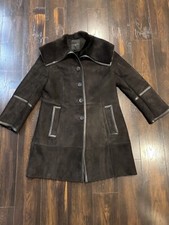 Talbots Women's Genuine Shearling Lambskin Coat Brown Size 12p Petites