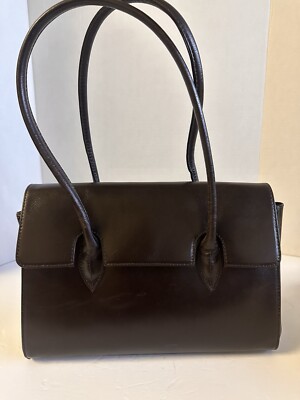 Preston & York Brown Leather Y2K Tote Shoulder Hand Bag Purse Double Handle