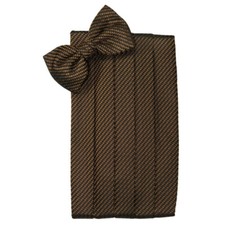 Men's Chocolate Brown Poly Woven Bow Tie and Cummerbund Set