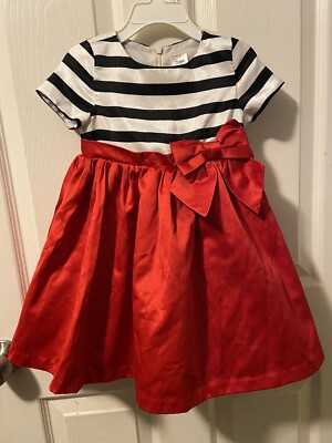 Olivia for Gymboree Girls 3T Red Black & White Striped Holiday Party Dress EUC