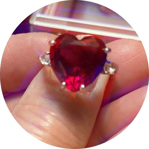 925 BBJ  Red Ruby Ring With 2 Diamonds CZ  - Picture 1 of 2
