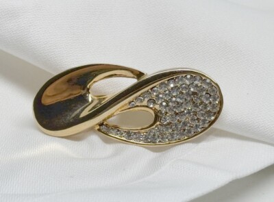 Beautiful Swirled Rhinestone Brooch Infinity Pin Goldtone Rhinestones 2 ...