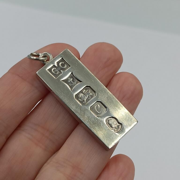 Vtg Ingot Pendant silver sterling 925 Unisex pendant UK Vtg Ingot Pendant silver sterling 925 Unisex pendant UK