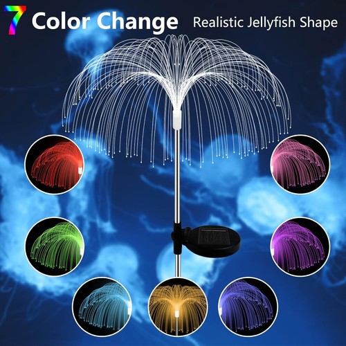 7 Colors Jellyfish Solar Lights - 2 Pack Firework Garden Lights, Waterproof Sola - Picture 6 of 8