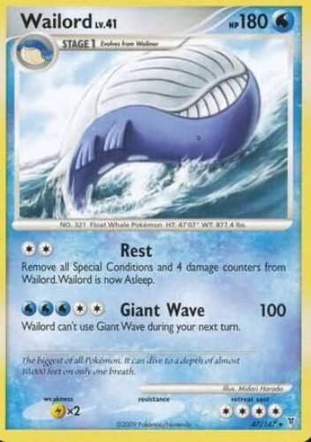 Pokémon TCG - Wailord 47/147 - Rare - Platinum: Supreme Victors [Moderate Play]