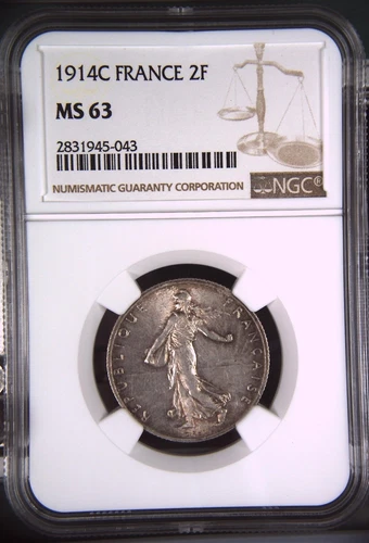 2 francs 1914 C France Castel Saracen NGC MS63 France Francs
