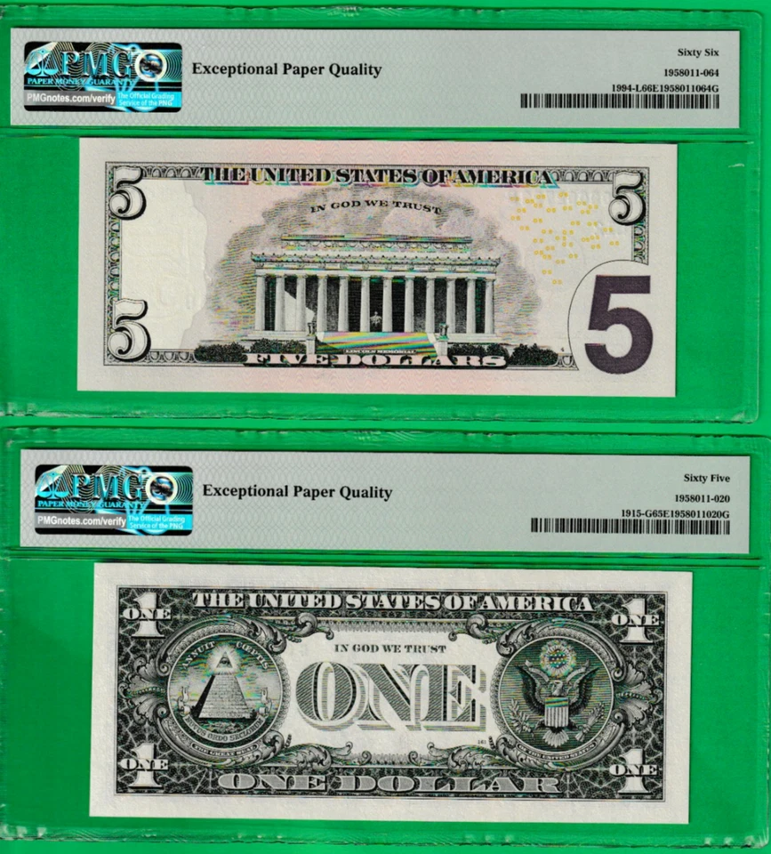 2009  $5  & 1988A  $1  Federal Reserve Notes MATCHING LOW S/N 00002723 Pair PMG - Image 2 of 2