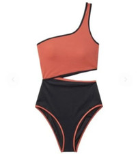 Victoria's Secret One Piece Swimsuit Women's M Orange Beach Cutout One-Shoulder