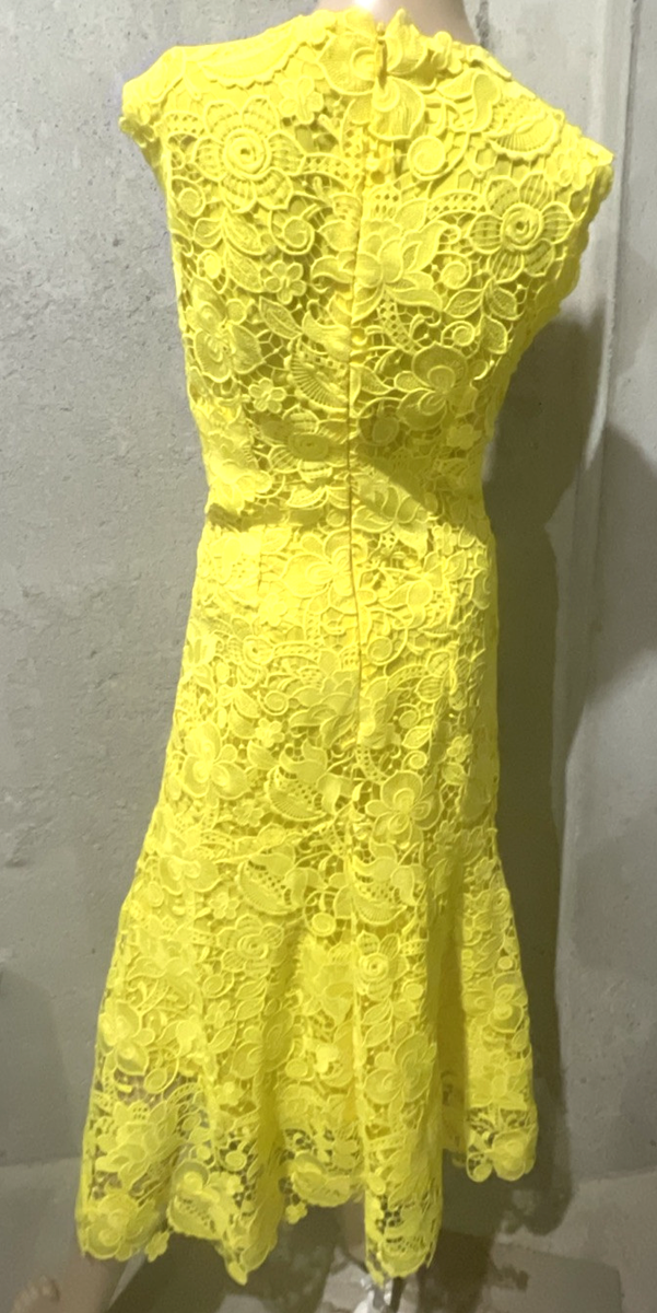 Monique Lhuillier Collection Embroidered Floral Lace Yellow Midi Gown Dress  US 4 | eBay