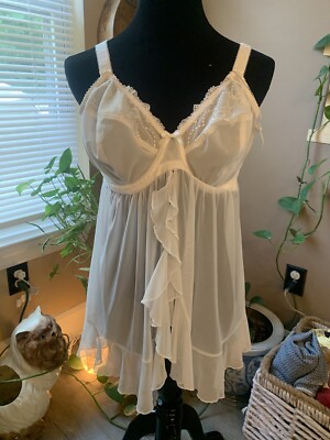 Elomi Lingerie~Babydoll Chemise~short White Sheer Nightgown UW~NWT Size 40DDD