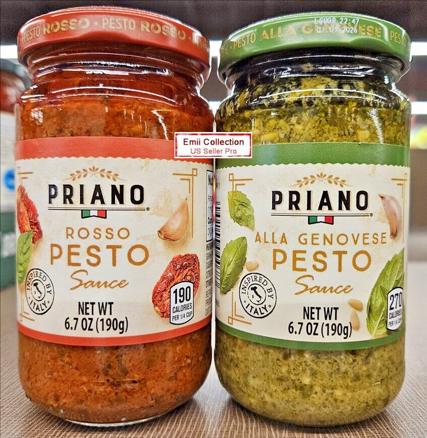 Salsa pesto Priano Rosso y Allá Genovese 6,7 oz 190 g (2 botellas)