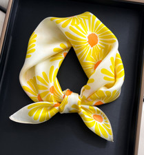100 Mulberry Silk 20" Square Scarf Women Neckerchief Wrap yellow daisy Print
