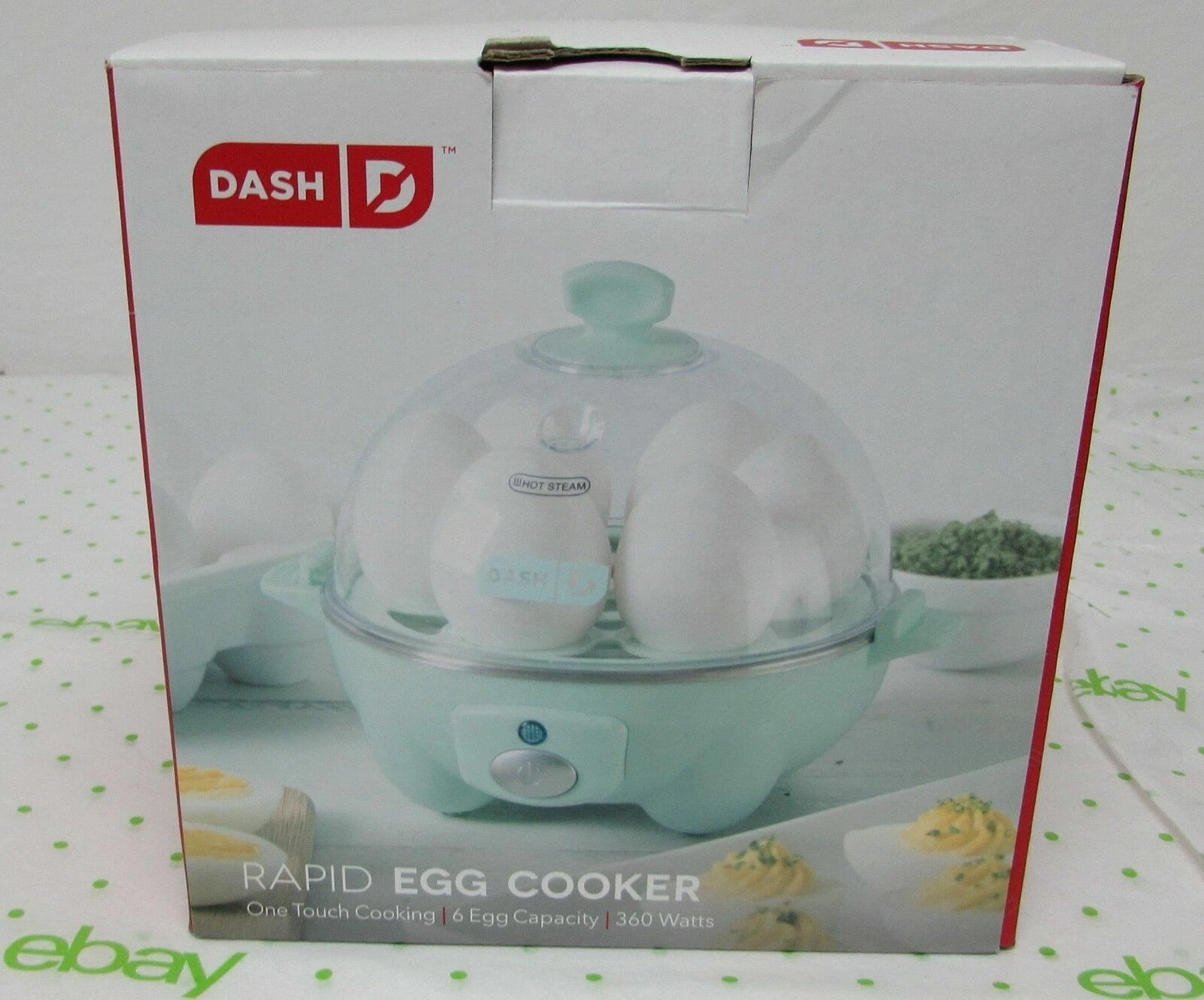 Dash AQUA 6 Egg Rapid Cooker w/ Poaching Tray & Measuring Cup New and Factory