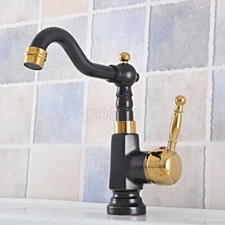 Gold Black Brass Swivel Spout Bathroom Basin Faucet Kitchen Sink Mixer Tap