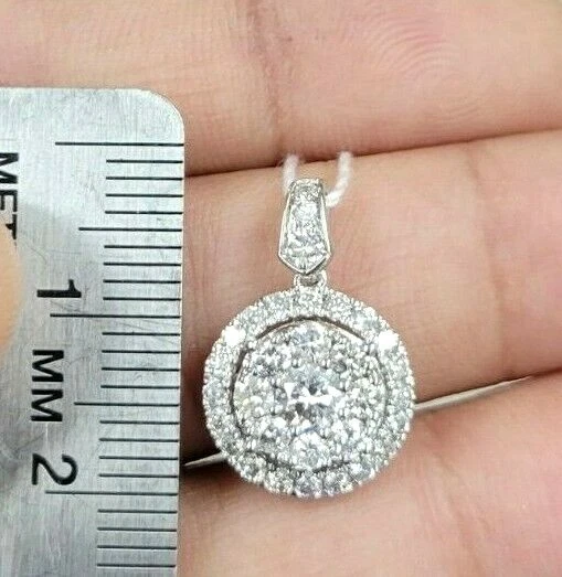 OFERTA! Dije colgante gota halo de diamantes racimo redondo genuino de 1,00 quilates oro de 14 quilates Foto 2 de 4