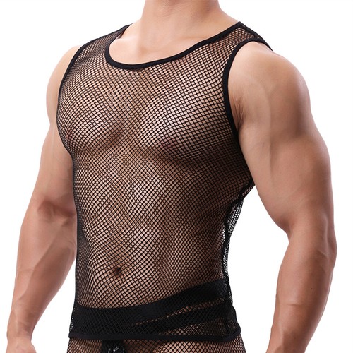 Sexy Camiseta sin mangas de malla transparente para hombre Camiseta de club de red Chaleco Camiseta interior muscular - Imagen 4 de 8