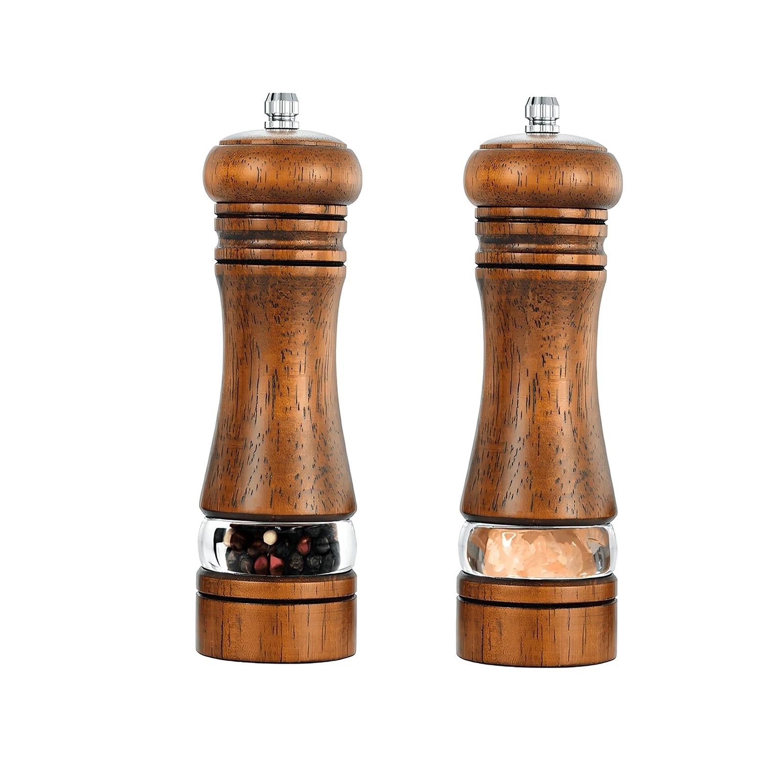 2-Piece Salt and Pepper Grinder Set, 6.5 Inch Wooden Salt and Pepper Mills wi...