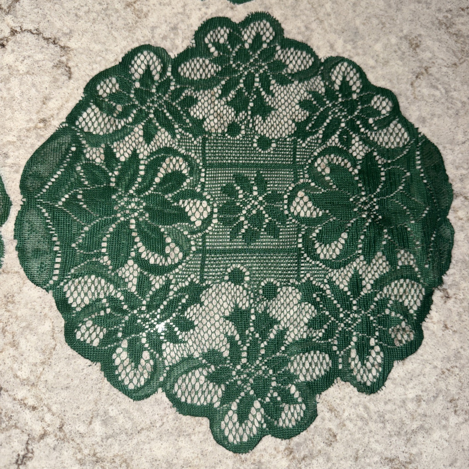 Set Of 4 Dark Green Lace Doily Mat Flower Floral Doilies Plants Christmas