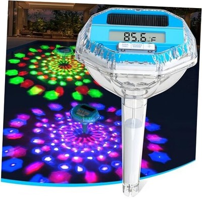 Solar Digital Pool Thermometer Floating Easy Read, Large LCD Screen Light Blue