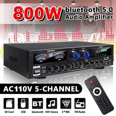 800W Surround Sound Bluetooth Audio Power Amplifier Receiver Home Theater Stereo