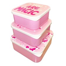 Girls Set of 3 Stackable Lunchboxes Snack Pots Back to School - Pink Unicorns