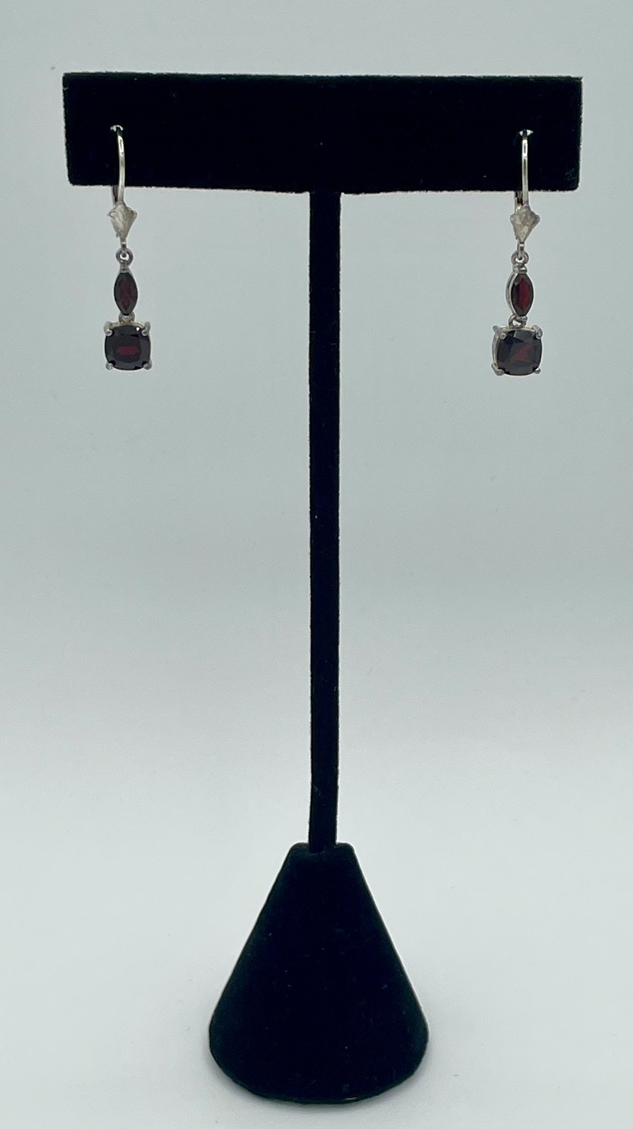 Leverback 925 Sterling Silver Simulated Garnet Do… - image 2