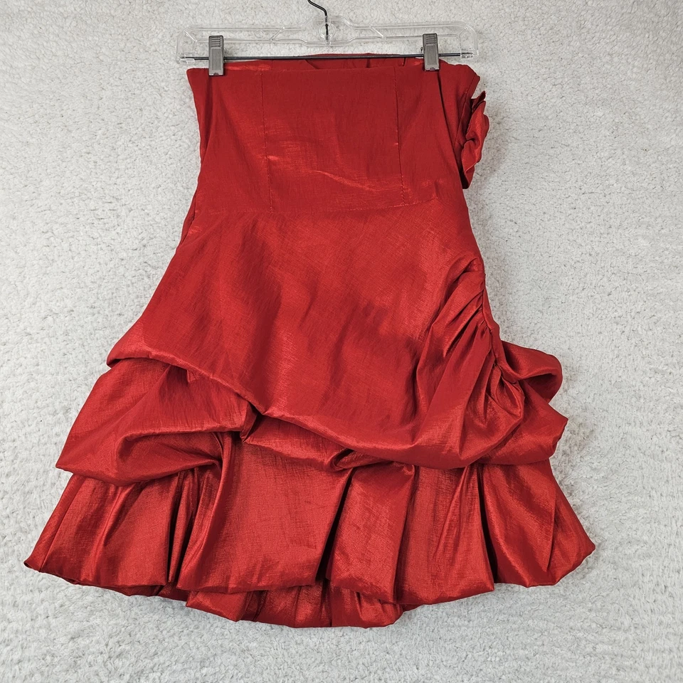 90s Twenty One Bubble Dress Small Red Mini Gunne Sax Floral Strapless Prom Vtg - Image 2 of 4