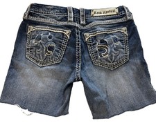Rock Revival Cut Off Denim Shorts 28 Blue Stretch Embroidered