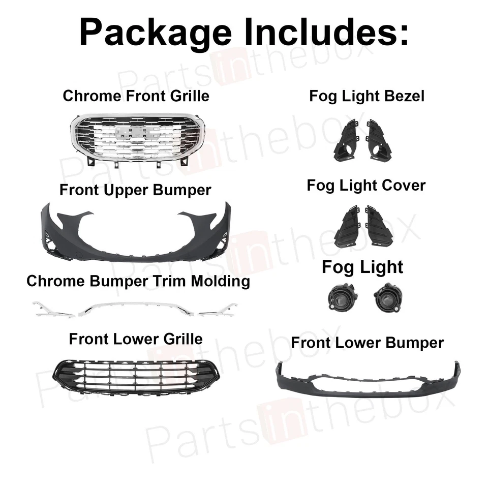 For GMC Terrain 2018-21 Front Bumper Grille Set w/Chrome Trim Fog Light OE Style Foto 3 de 4