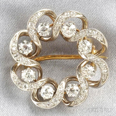 2.50Ct Round Real Moissanite Halo Circle Brooch Pin 14K Two-Tone Gold Plated