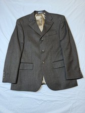 Oscar de la Renta 100 Lambswool Herringbone Blazer Brown 40S Dual Vent