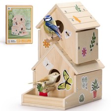 "Bird House Kit for Kids, Wooden Craft Toy with Stickers, Ages 3 "
