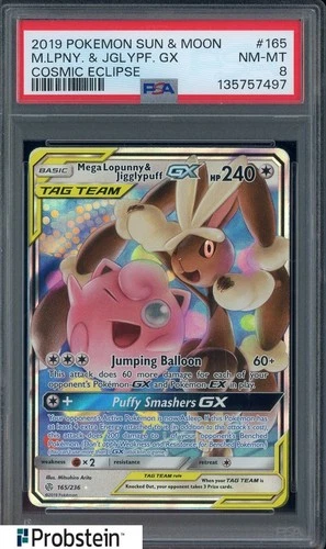 2019 Pokemon S & M Cosmic Eclipse #165 Mega Lopunny & Jigglypuff Gx PSA 8