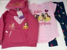 Girls Size 4T Disney Princesses 3-Piece Pants Set Short Sleeve Tee Hoodie