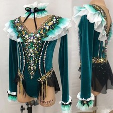 Women Girl Costume Rhythmic Gymnastics Leotard Teens Kids Competition green