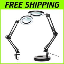 10X Magnifying Glass with Dimmable LED Light - Rotating Clamp for Crafts